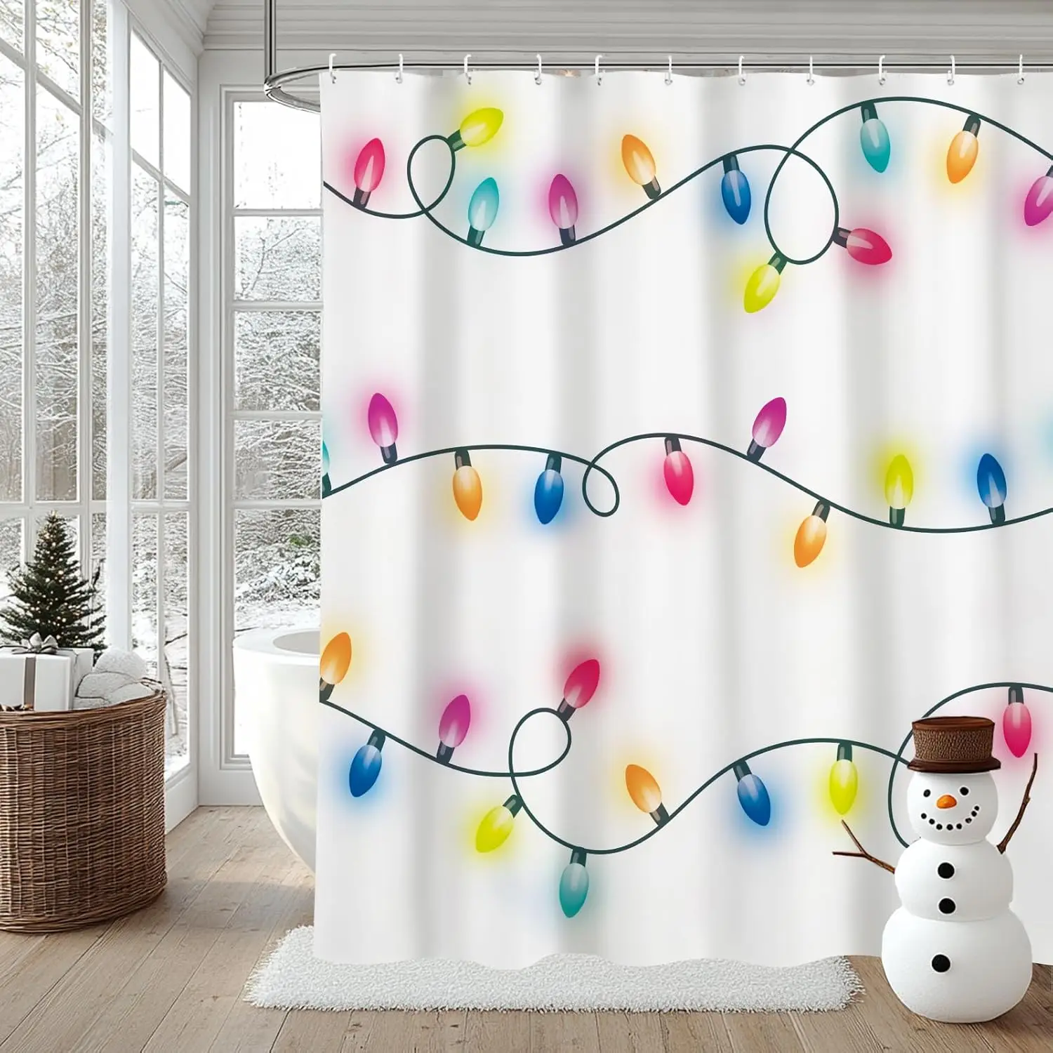 

Занавеска для душа с Рождеством и красочным светом, занавеска для душа, украшения для ванной комнаты, красный, синий, желтый, водонепроницаемый декор