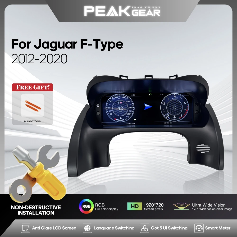 

LHD For Jaguar F-TYPE 2012-2020 Carplay Dashboard Panel Carplay Virtual Cockpit Digital Cluster Instrument Speedometer Display