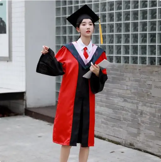 Graduation Uniform Academic Doctor gown School Red Mentor Include Hat Robe