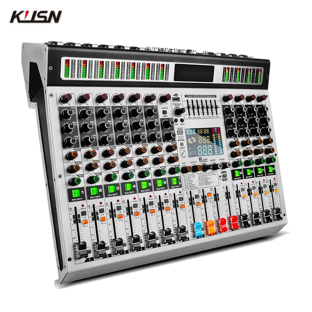 Mixer digitale 12 canali 99 DSP Controller DJ alimentato professionale Console di missaggio audio Mixer audio con Bluetooth USB