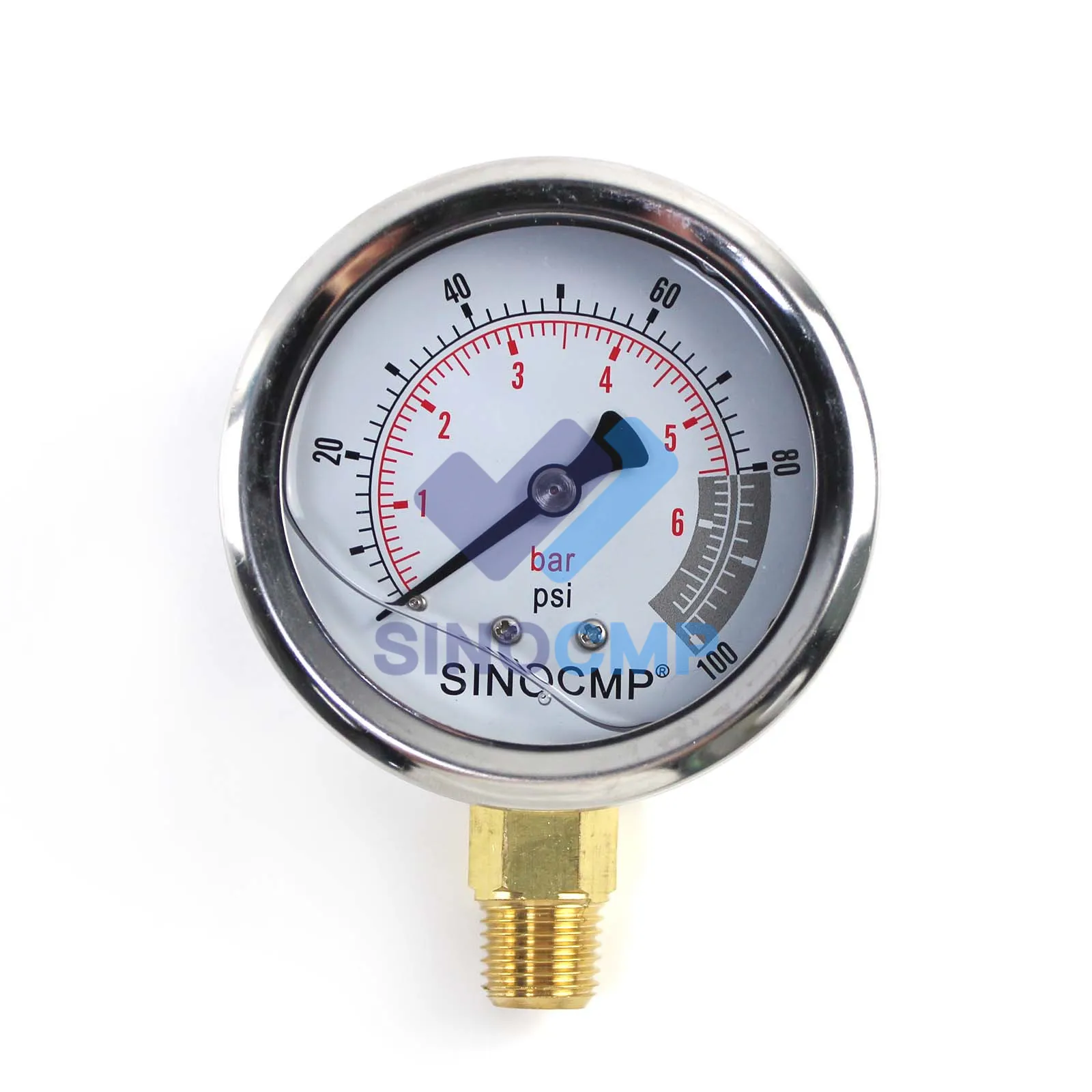 0.6Mpa / 0-6Bar /0-100PSI Excavator Hydraulic Pressure Gauge Multipurpose Double Scale Stainless Steel Glycerin Filled Gauge