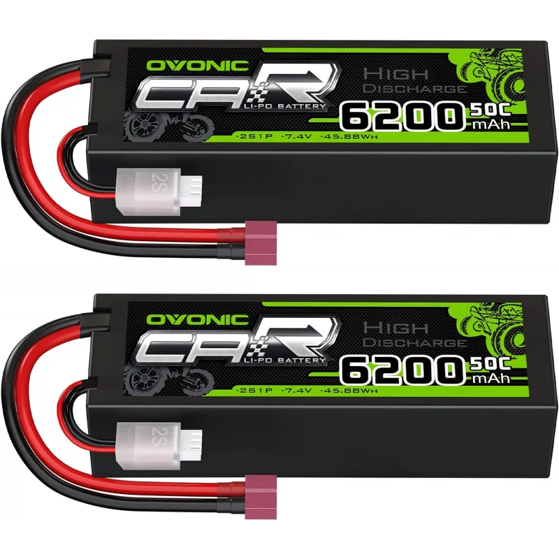 OVONIC 2 s Lipo Battery 7.4 V 6200mAh 50C with T Plug Hardcase Lipo Battery Cells for RC Car Evader Truck Truggy BX Quadcopter H