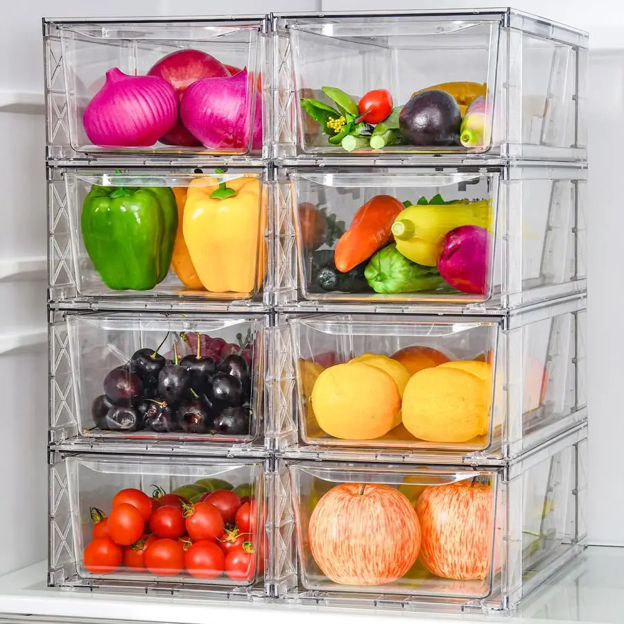 

Clear Stackable Kitchen Storage Organizer,Pantry Organizers and Storage,Foods Organizer Bins with Handles, Easily Assemble for B
