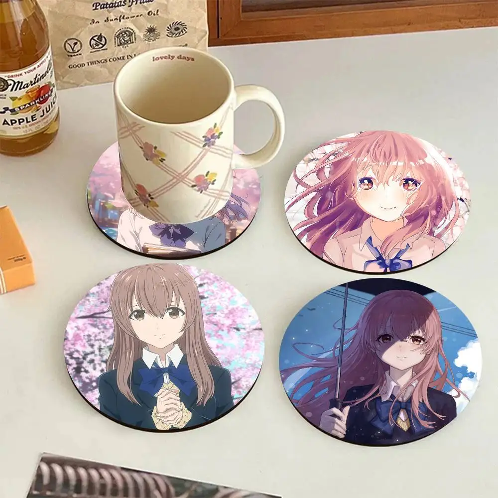Anime A Silent Voice Nishimiya Shouko Round Wooden Coasters Suitable For Restaurants And Coffee Home Gift Choice Holidays