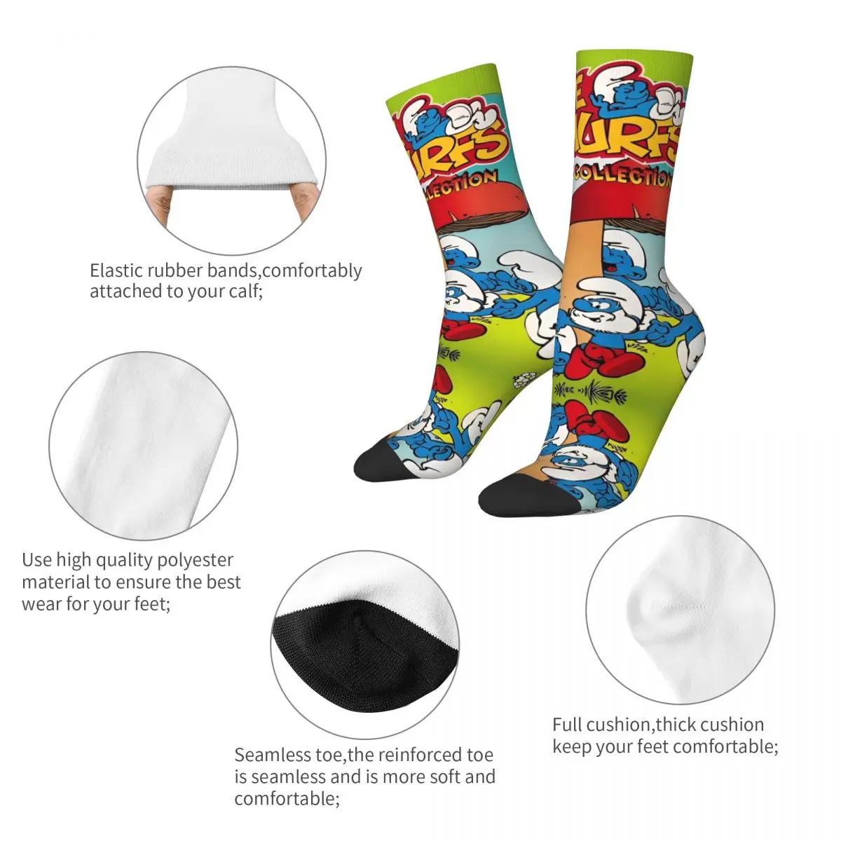 Retro Women Men S-Smurfs Trendy Cartoon Design Socks Merchandise Cozy Socks Soft Wonderful Gifts