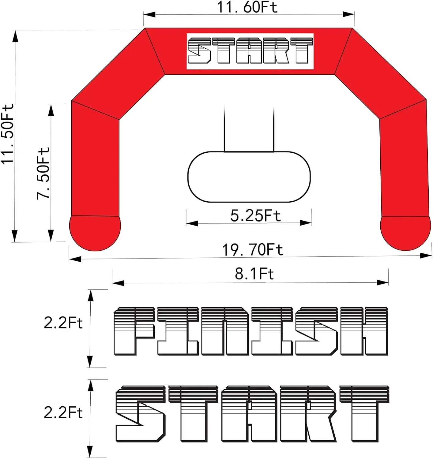 Arco inflável com ventilador, Comece a linha de meta, Arco vermelho para a raça, Publicidade exterior, 20ft