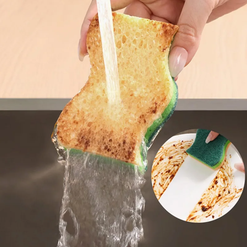 إسفنجة نبض خشبية مكونة من 3 طبقات - إسفنجة أطباق سريعة الجفاف للمطبخ، تنظيف على الوجهين، غير قابلة للخدش ومقاومة للرائحة (Nat) #4