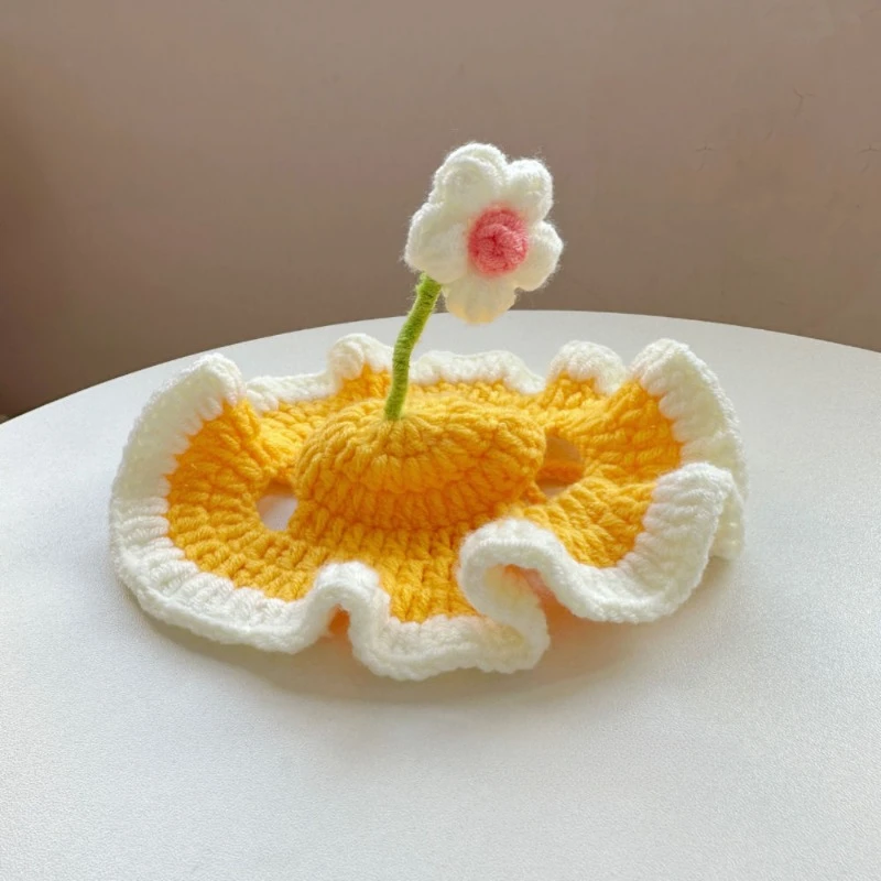 Pet Knitted Sunflower Hat Headdress Suitable for Small Dogs and Cats To Wear and Take Photos Pet Hats, Woolen Woven Cat Headgear