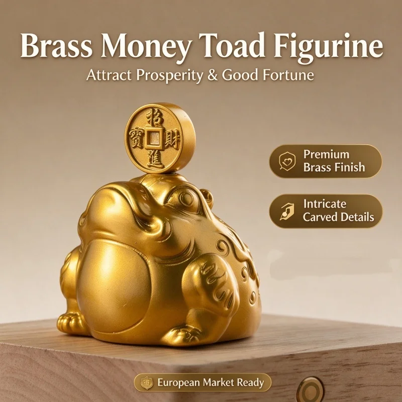 Brass Feng Shui Three Legged Money Toad Figurine Chan Chu With Coin Wealth Statue Desktop Ornament Home Office Lucky Gift
