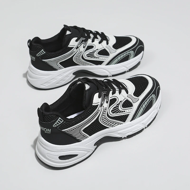 Women Breathable Mesh Chunky Dad Sneakers Round Toe Patch Thick Elevated Shock Absorbing Sole Casual Platform Walking Trainers image 3