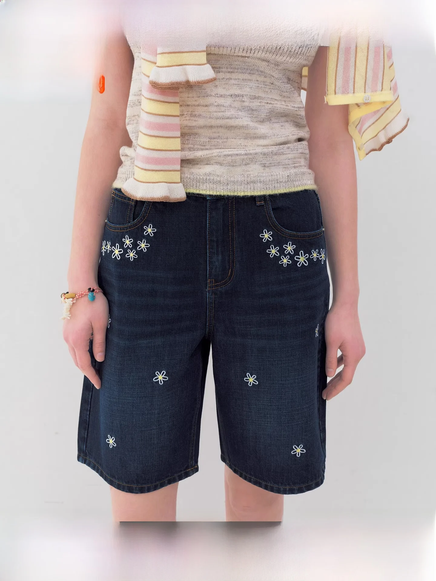 

Женские летние шорты Fano с цветочной вышивкой, прямые, с высокой талией, из хлопка, повседневные, новинка