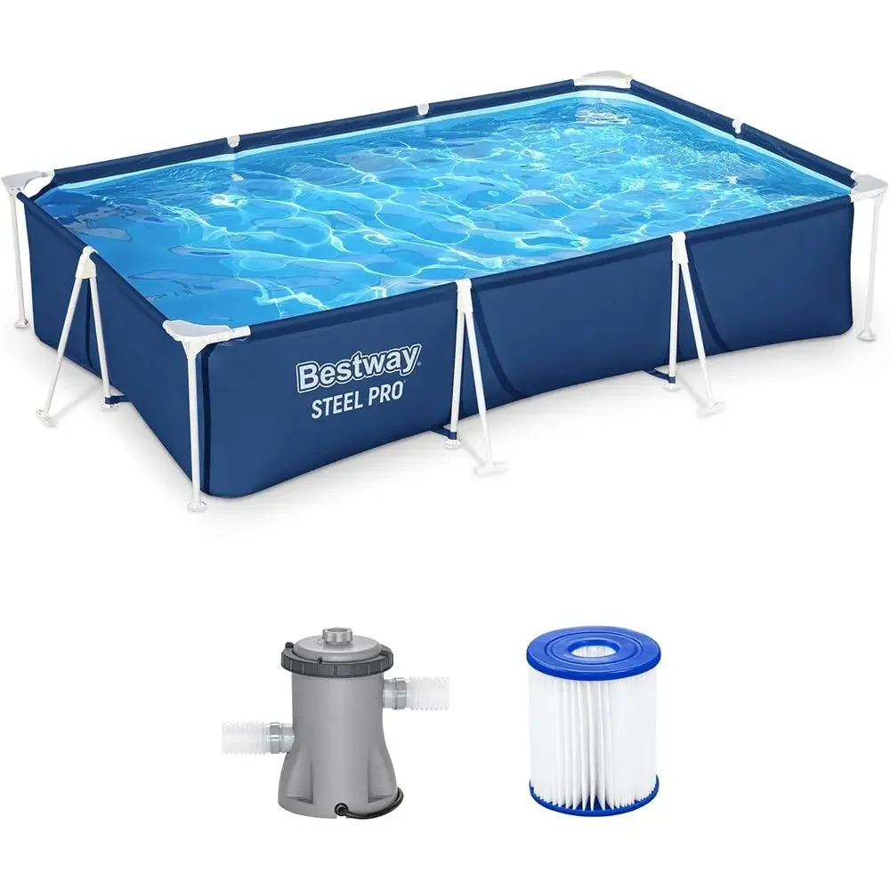 9.8' x 6.6' x 26 Above Ground Swimming Pool with Filter Pump and Cartridge Filter, Blue