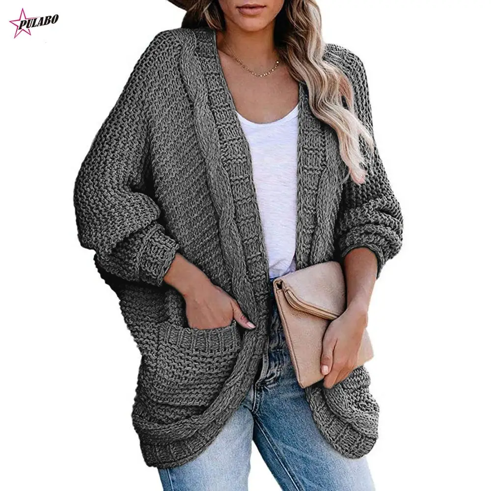 PULABO Cardigans Jackets Coats Pockets Twist Women Knitted Winter Coat Vintage Slim Holiday Boho Slim Long Cardigan Female Knit