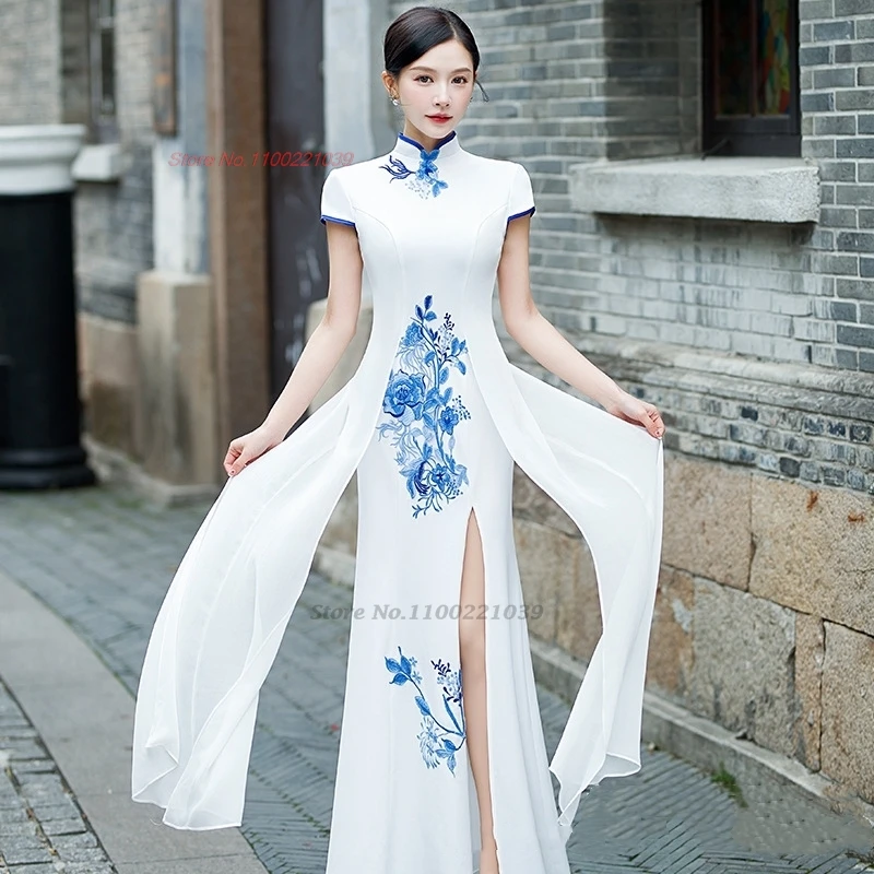 

2025 national flower embroidery formal dress improved qipao stage performance cheongsam oriental banquet evening qipao dress