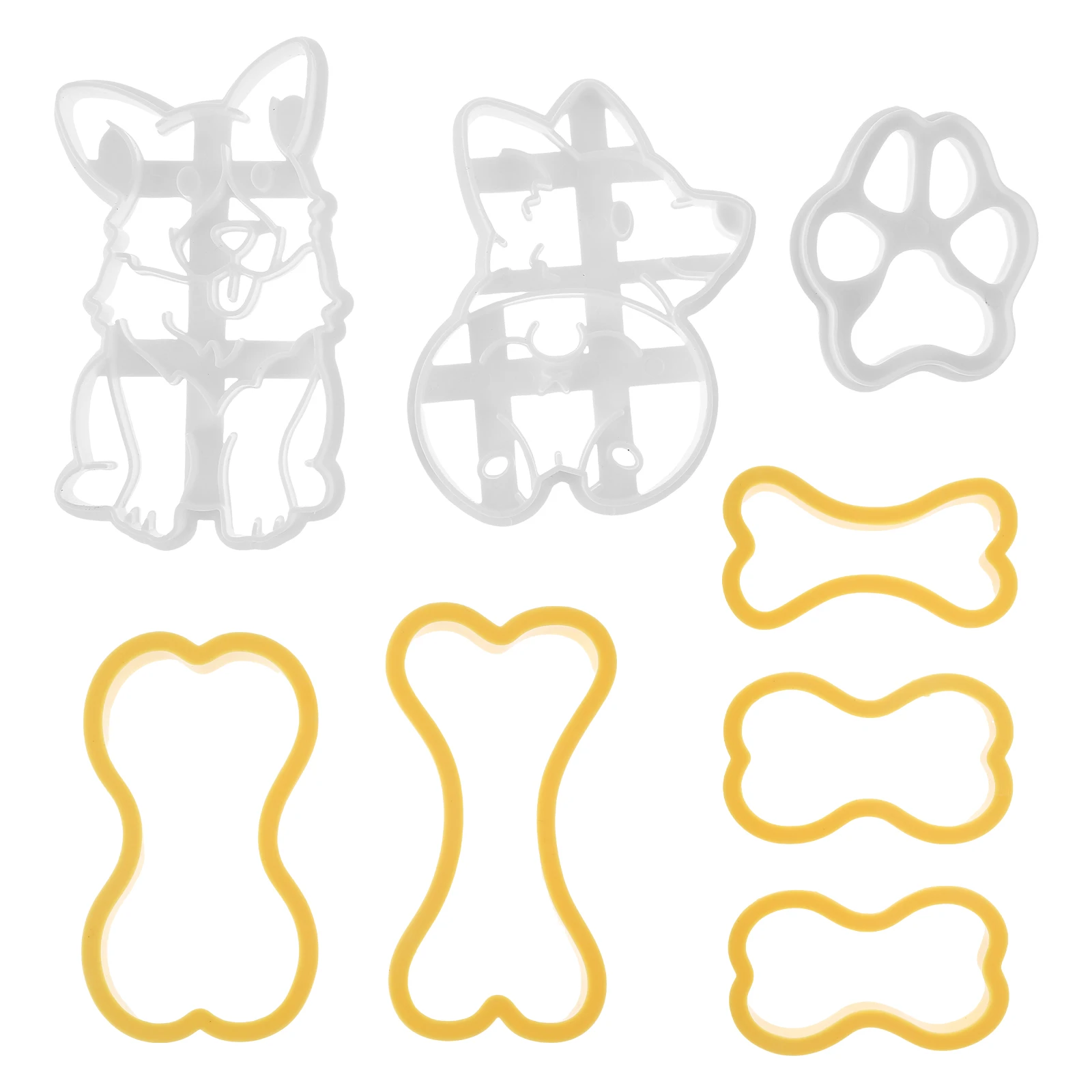 8Pcs Dog Cookie Cutters Set Plastic Dog Bone Biscuit Cutter Molds Reusable Dog Paw Biscuit Cutters Multipurpose Corgi Fondant