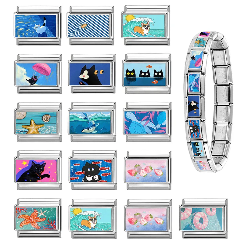 Seaside Beach Whale Sweet Love Heart Rocket Beads Fit 9mm Italian Charm Bracelet Link Stainless Steel Jewelry DIY Making Gifts