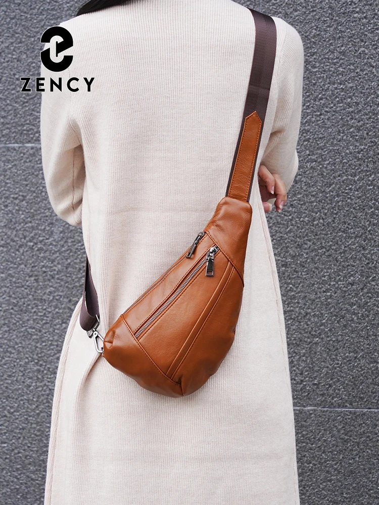 Zency Anti-Theft Cowhide Leather Sling Bag Crossbody for Women Fanny Pack Lightweight Chest Bag for Hiking And Climbing Unisex