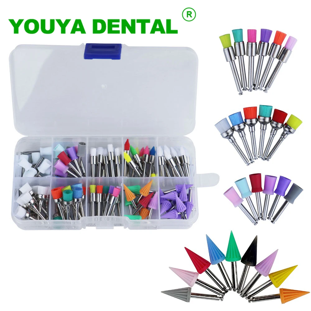 100pcs/box Dental Polishing Brush Polisher Nylon Bristle Brush Disposable Teeth Whitening Prophy Brushes Dentist Tools Mix Style