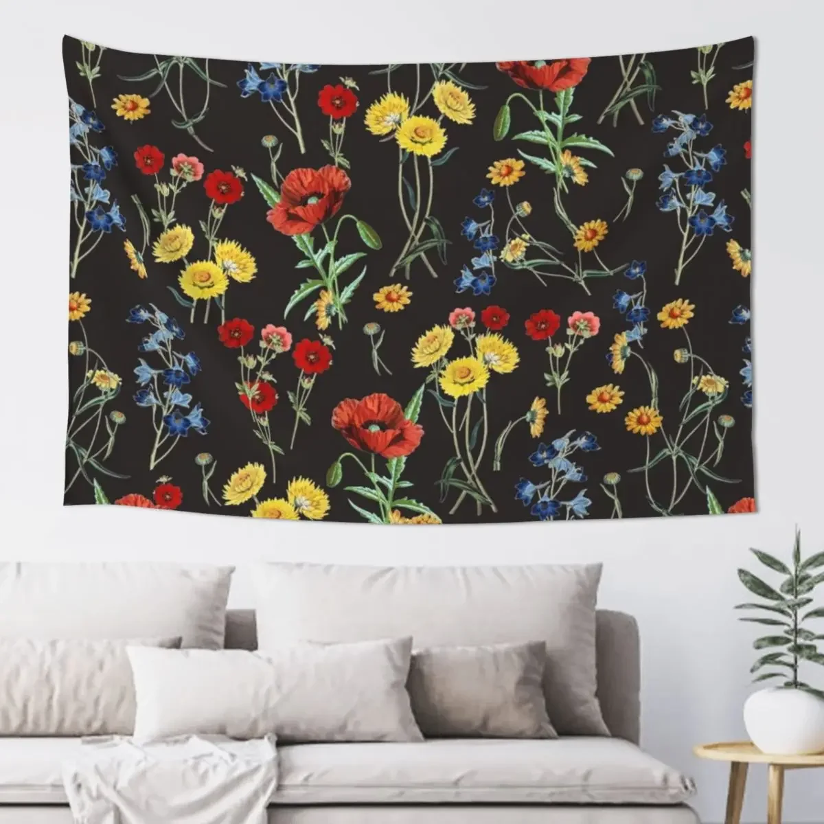 

Botanical Night Meadow Wild Flowers Pattern Tapestry Room Decor Aesthetic Home Decorations Aesthetic Tapestry