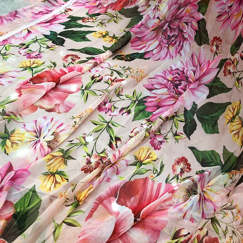 Printed Stretch Satin Fabric for Dress Chiffon Clothing Italian Luxury Brand Fashion Design Soft Sheer Thin Sewing Wholesale