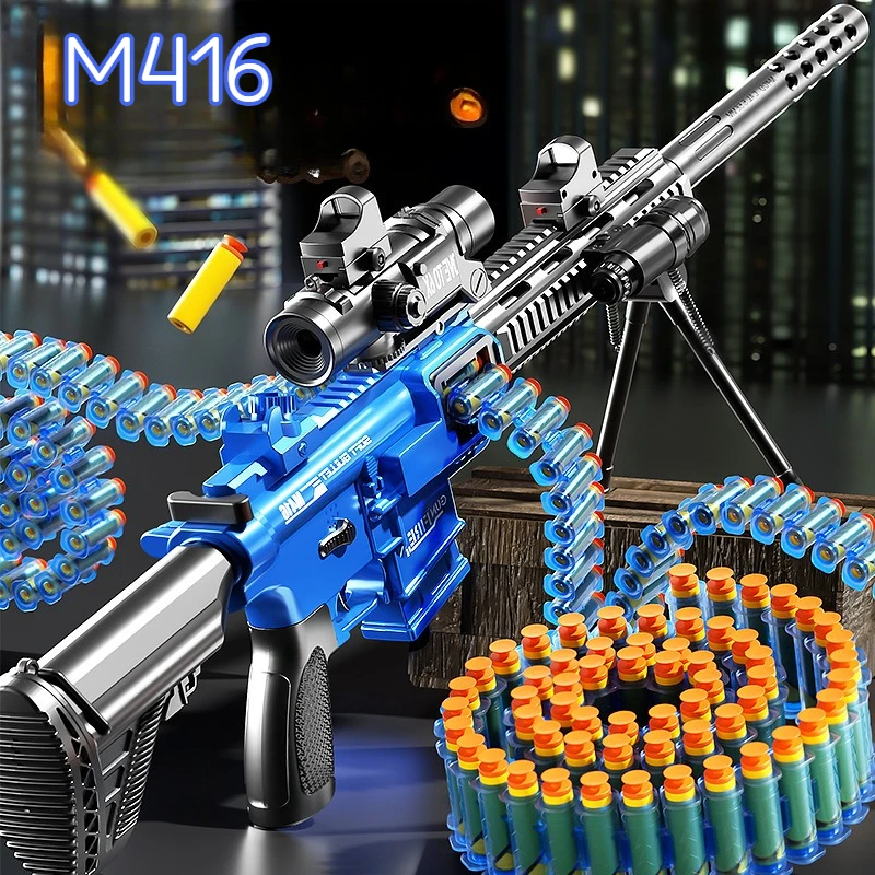 71cm Large M416 Soft Bullet Gun Full Accessory Belt-Fed Manual Bolt Action Rifle with Scope 10 Soft Dart for Outdoor Shooting