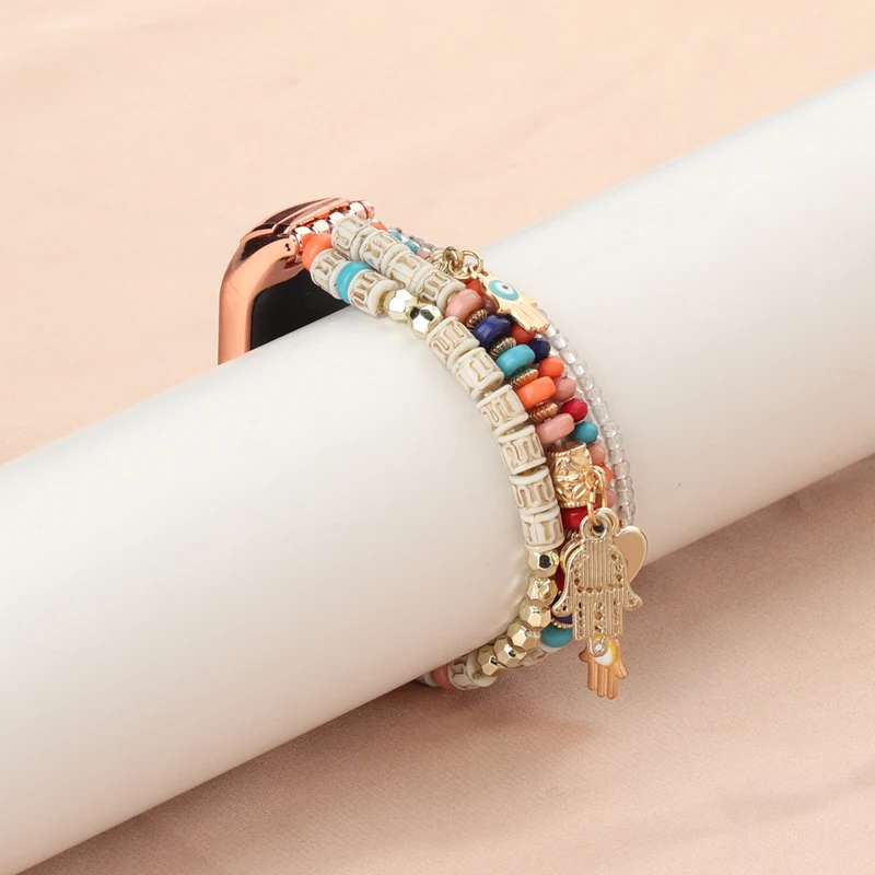 Women Jewelry Elastic Strap for Miband 8 6 Bohemia Beaded Bracelet for Xiaomi Mi Band 5 4 3 Replacement Wristband for Mi7 Correa