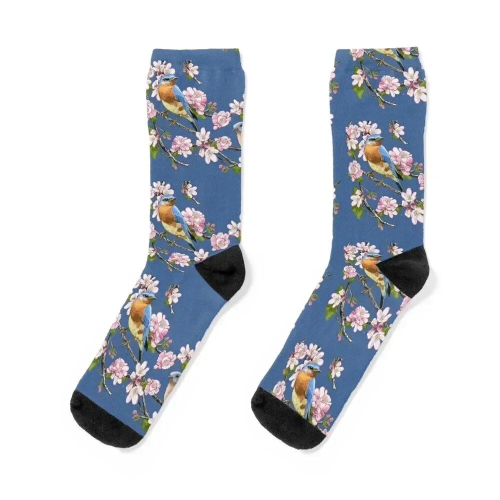 Bluebirds & Apple Blossoms Socks with print winter thermal essential Women Socks Men's