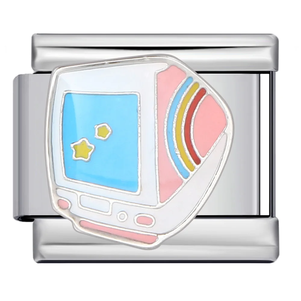 Bunte Y2k Cartoon Radio Lippenstift Herz Italienischer Charm Anhänger Passend für 9mm Edelstahlarmband DIY Schmuckherstellung Perlen für Frauen – Detail 2