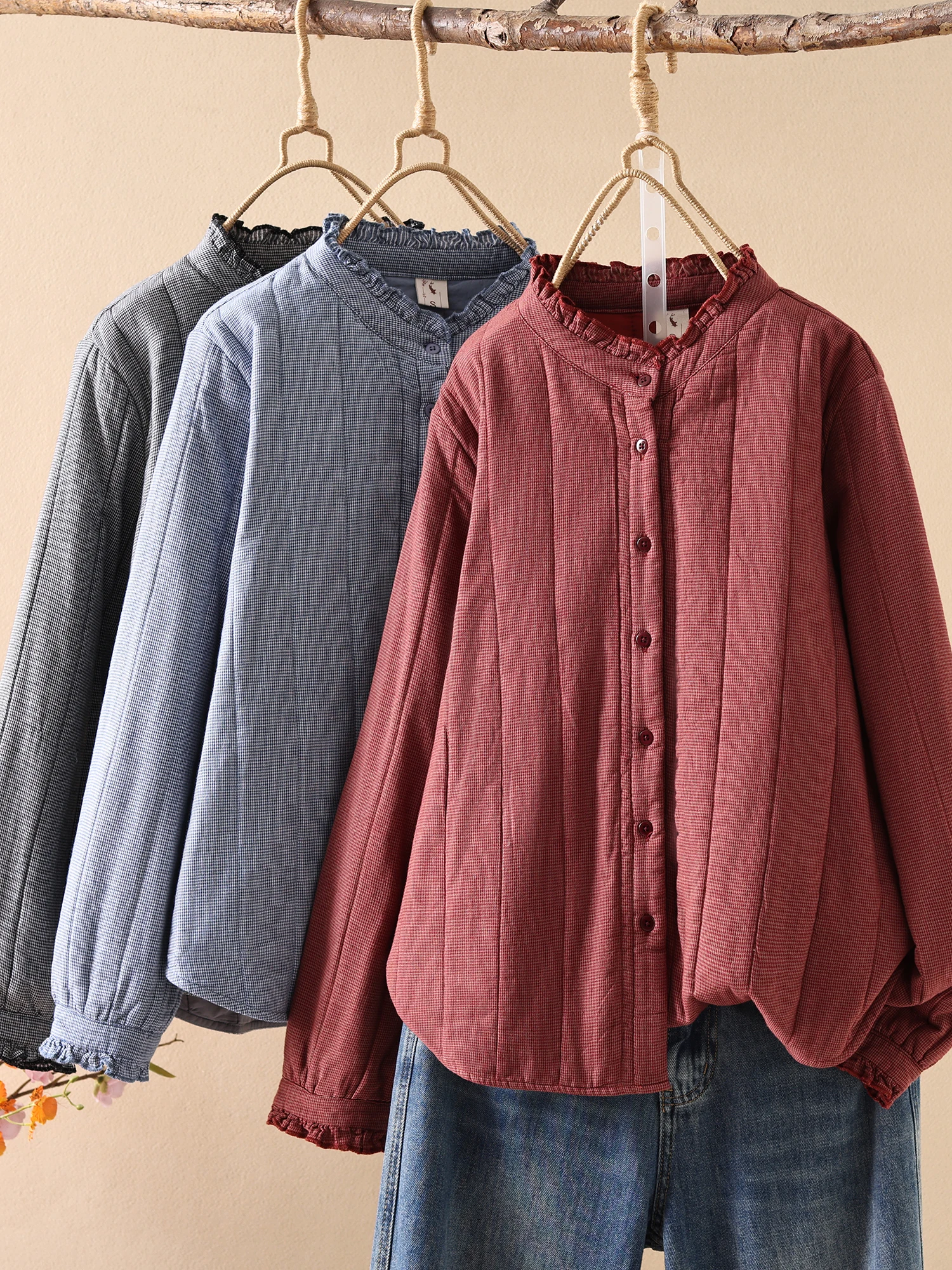 

Утепленная хлопковая рубашка с длинными рукавами, женская рубашка в художественную клетку, свободного кроя, с воротником-стойкой, универсальный топ на весну, осень, зиму