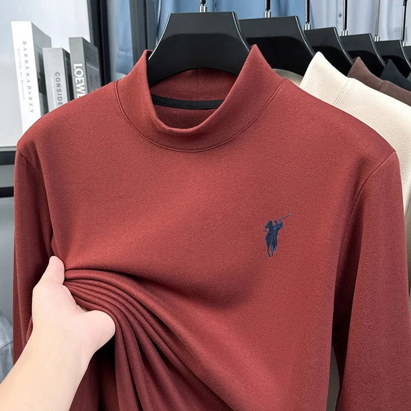 High quality, men's double-sided flannel semi high neck, ponytail, base T-shirt, autumn and winter warm long sleeved top