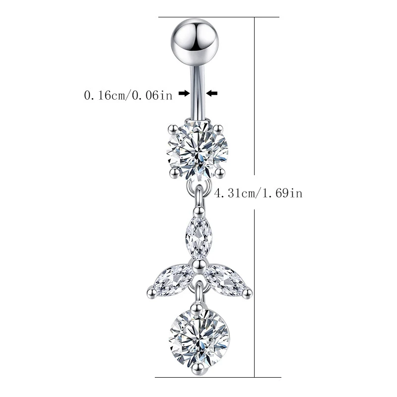 1Pc Sparkling Zirconia Inverted Drop Pendant Bow Belly Button Nail Stainless Steel Sexy Navel Ring Piercing Jewelry image 6