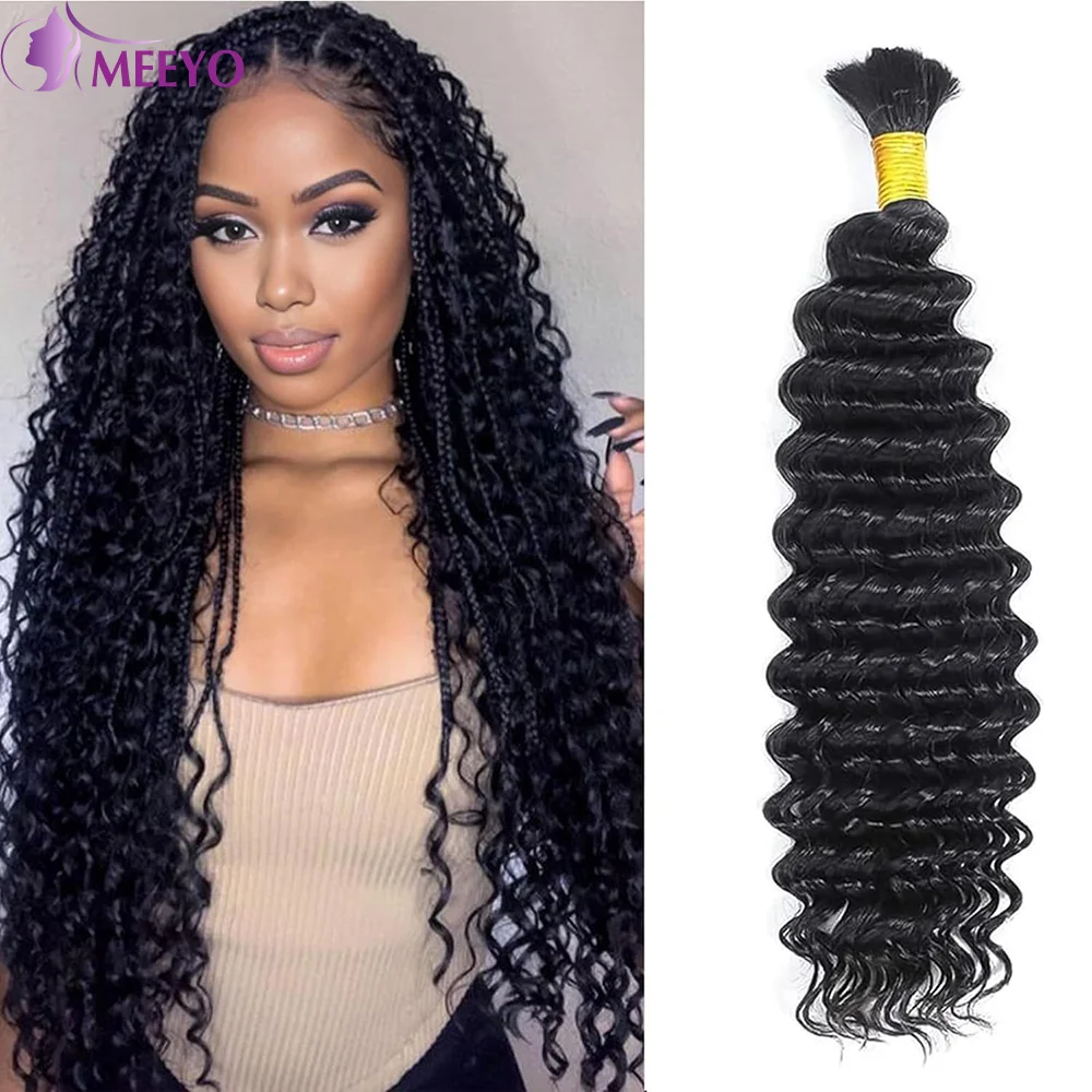 Human Hair Braiding Hair Deep Wave Natural Black Color 100% Unprocessed Human Hair No Weft Weave Bulk For Braiding Curly Bundles