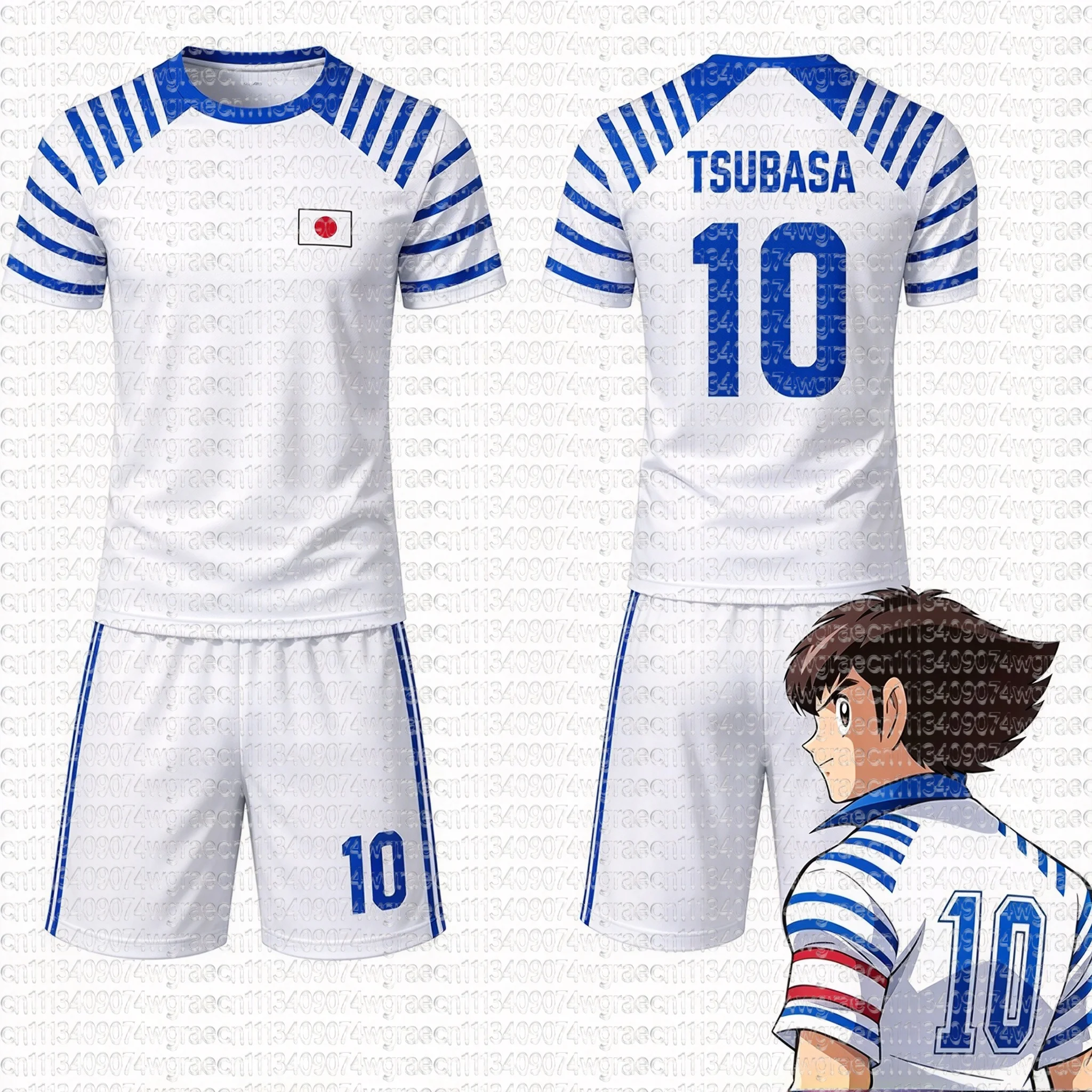 2026 Anime Captain Tsubasa 10 Nankatsu Japanese Flag Tee Shorts Set, Sportwear Single Top Available,Adult Kid Tshirt 2 Piece Set