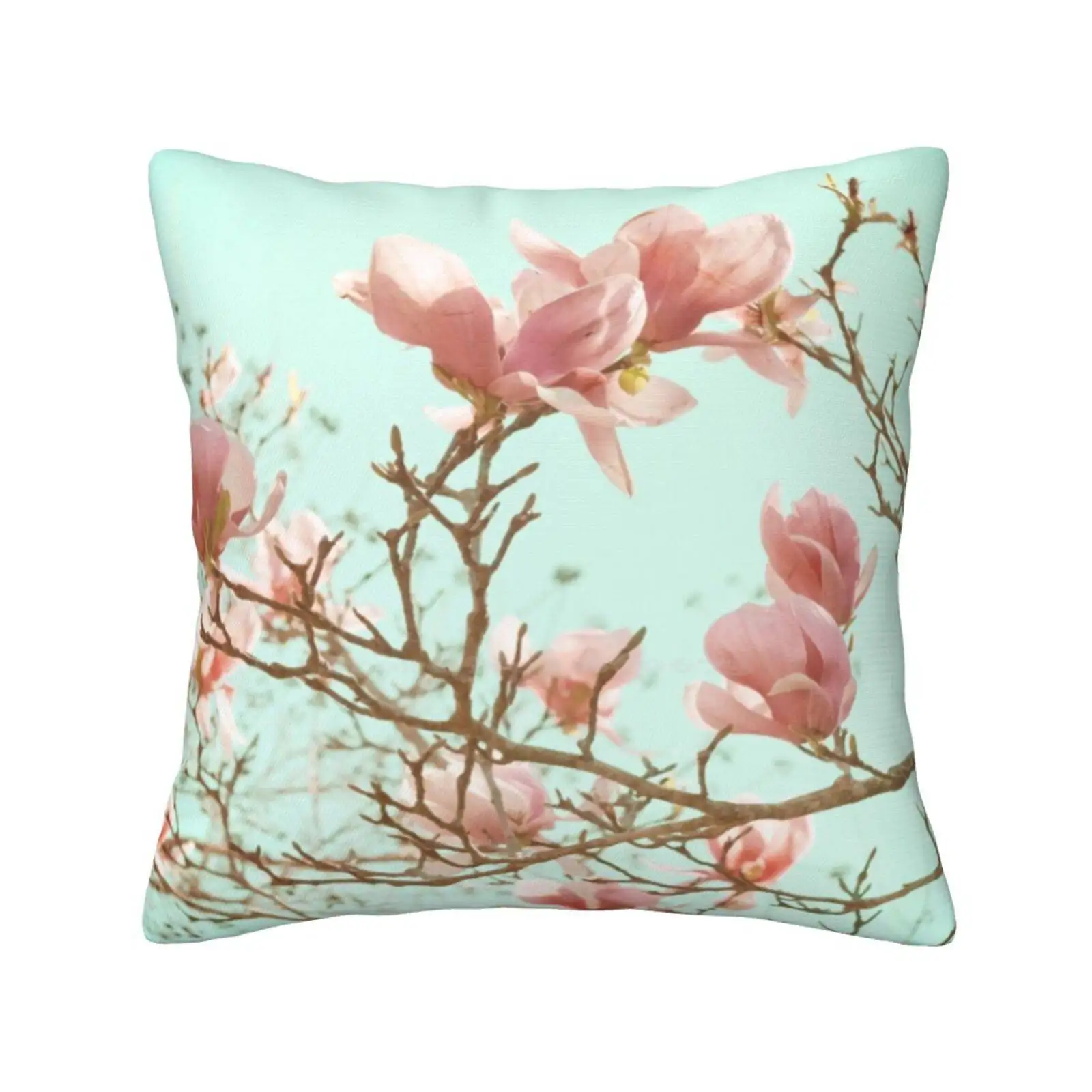 Japanese Magnolias Pillow Cover Hug Pillowcase Japanese Magnolia Tree Pink Blue Sky Branch Brown Pastel Pretty Florida Bloom