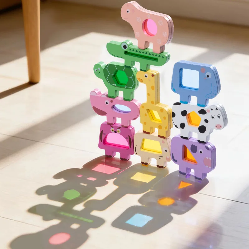 

Children's educational toys wooden early learning animal cars stacking blocks to train concentration transparent acrylic blocks