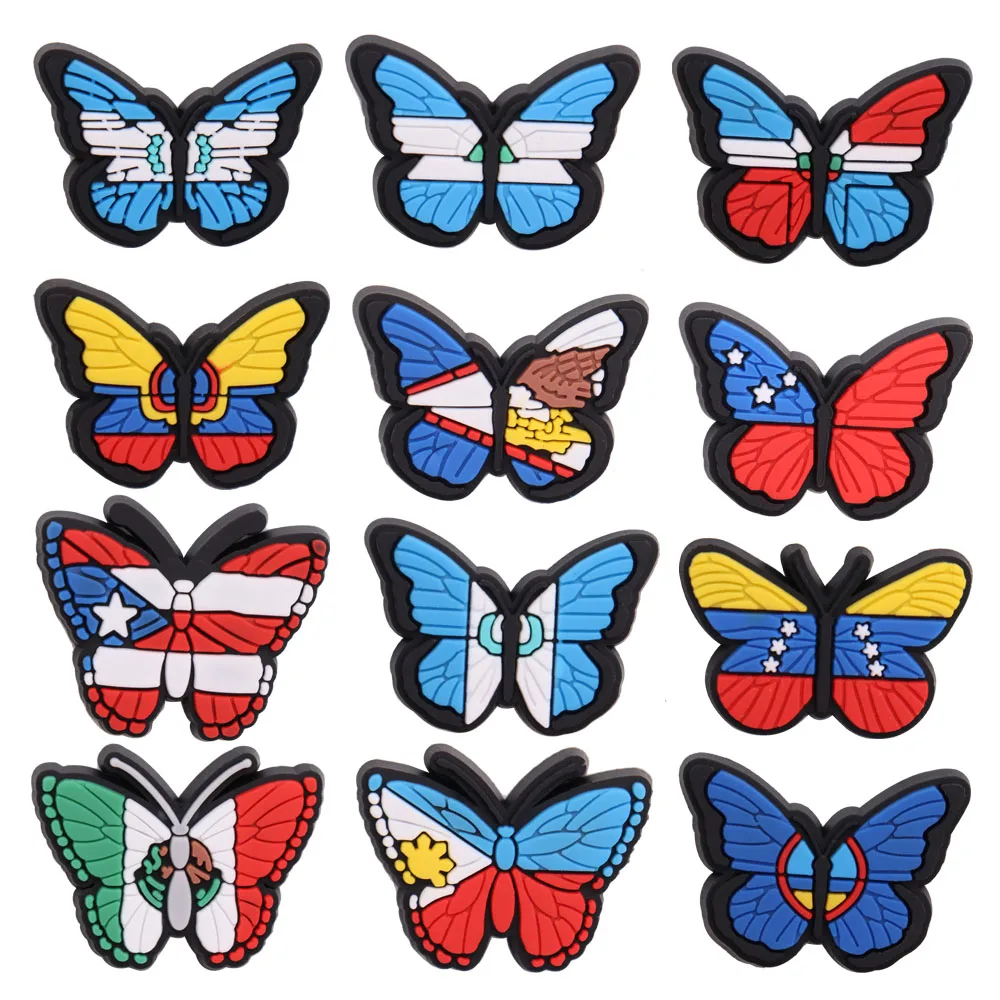 New Arrival 1pcs PVC Animal Shoe Charms Fit Wristbands Colorful Butterfly Hole Slipper Decoration Shoe Accessories Kid Gift