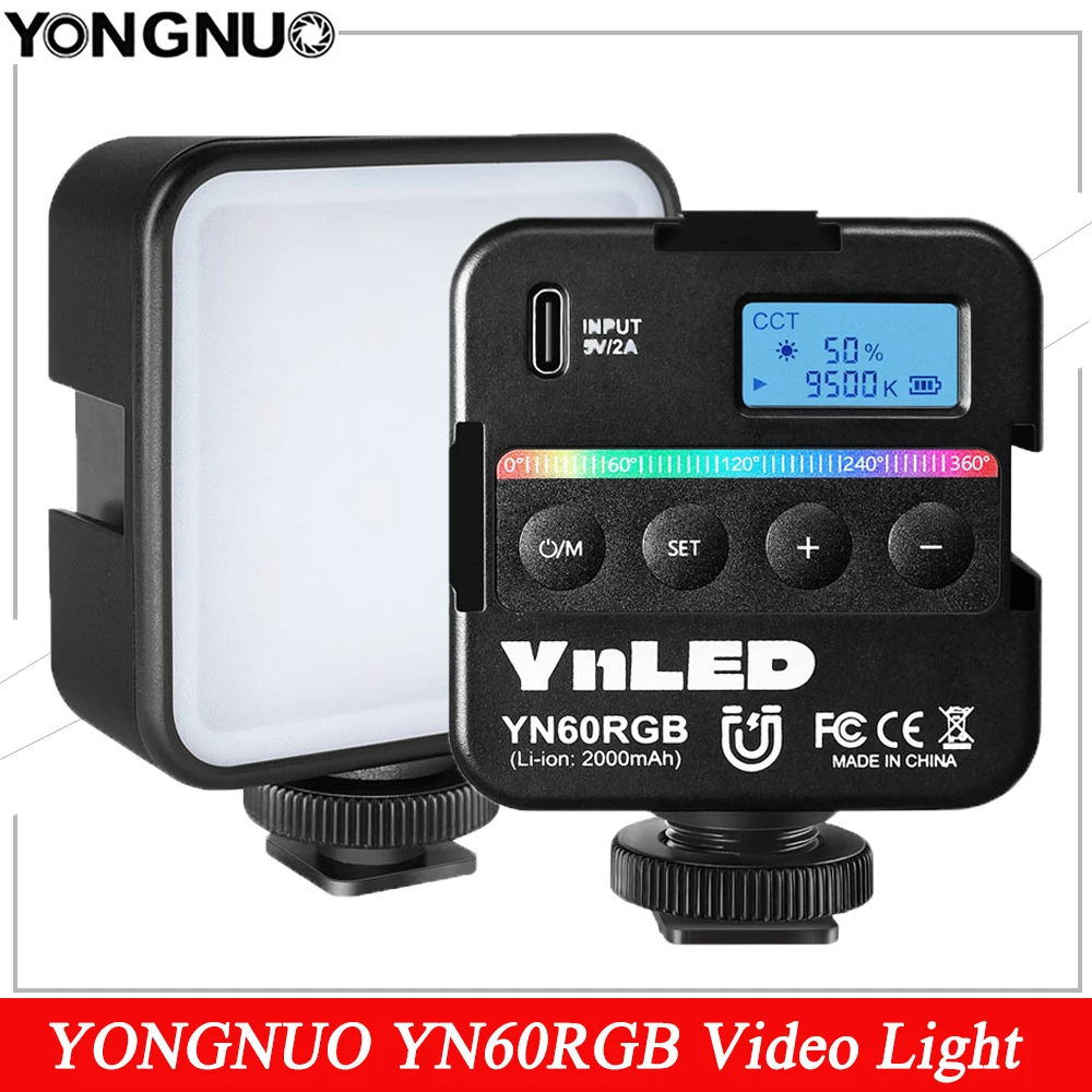 Yongnuo yn60rgb luz de vídeo 2500k-9500k bolso rgb lâmpada ajustável portátil pequeno led luz de preenchimento de vídeo