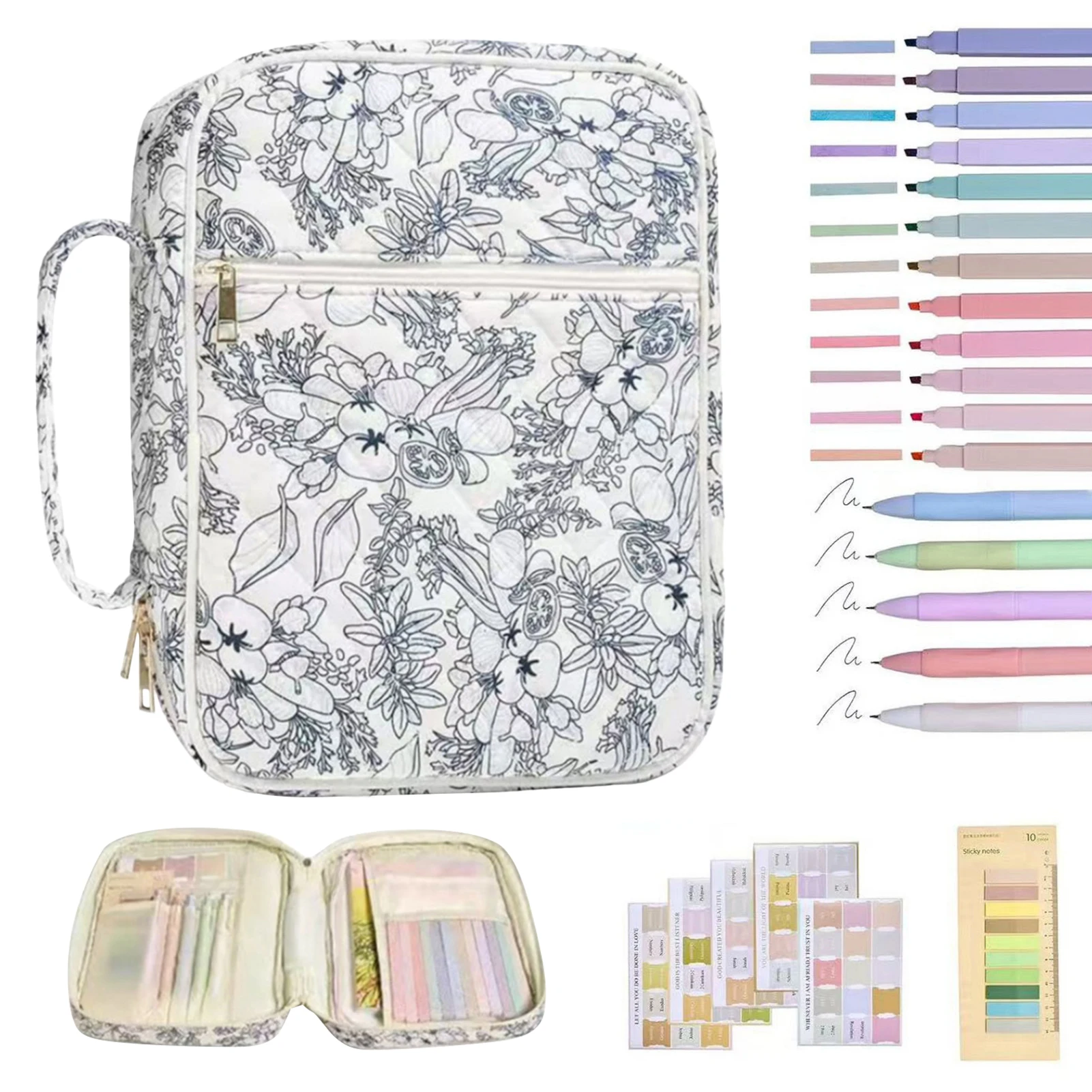 Floral Design Bible Organizer Study Kit Storage Bags Learning Tools With Case Highlighters Pens Bookmarks & Labels For