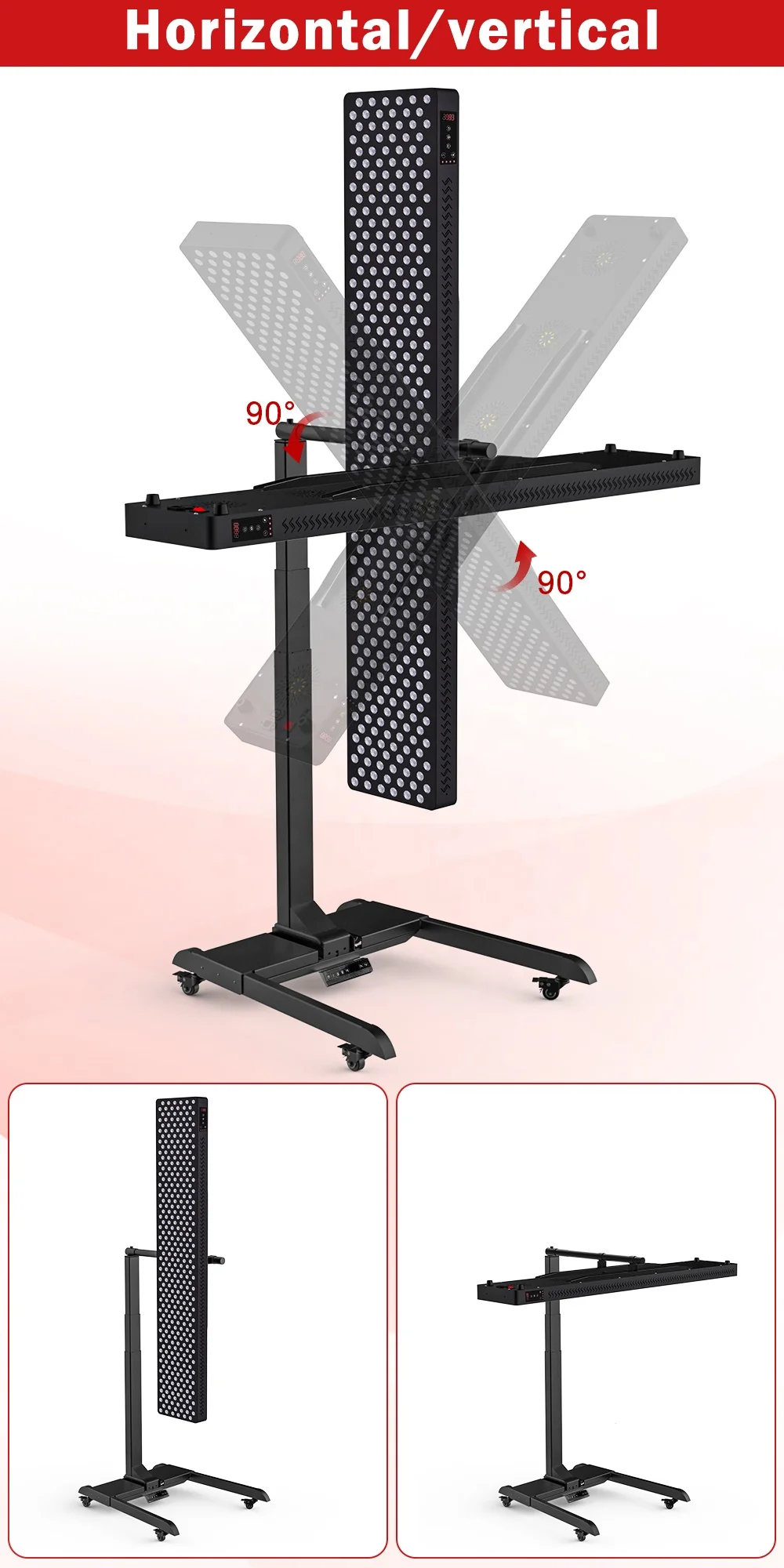 Red Light Therapy Panel with Stand 360 Degree Rotation Foldable Home Red Light Bed 600nm 850nm Infrared Light Therapy