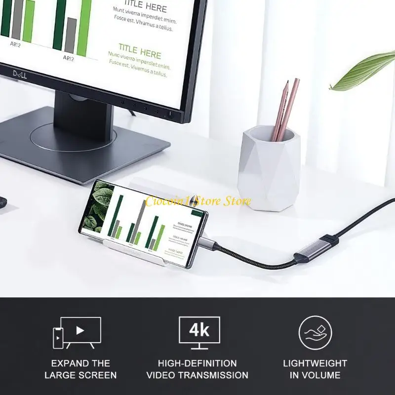 A3PC DP 1.2 to USB C Interfaces Adapter Short Cable Wire 4K 60HZ Transmission Lightweight Design For Workstations