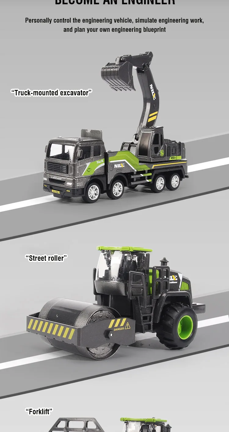 1/50 Diecast Engineering Fahrzeug Bagger Bulldozer Auto Modell Simulation Legierung Kopf Dumper Lkw Kran Tanker Spielzeug für Kinder Jungen – Detail 9