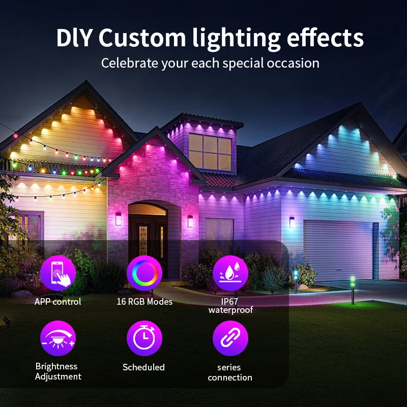 Picture 4: Smart Outdoor Eaves Light Supports Scheduled Stepless Dimming DlY Lighting Effects Christmas Lights For New year's Decorations
