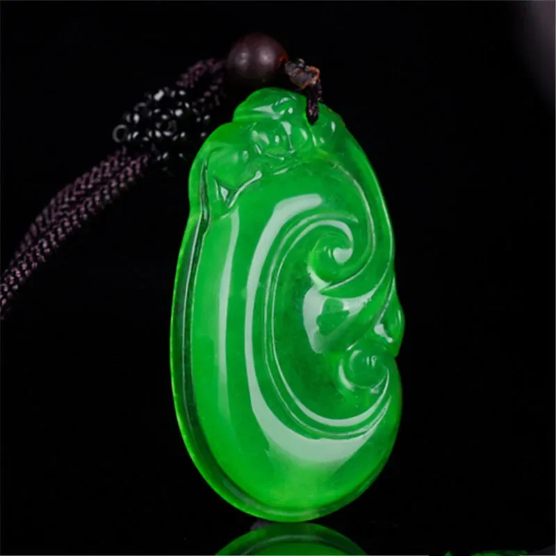 

Carved Ruyi Jade Pendant Natural Chinese Green Jadeite Necklace Jewellery Fashion Amulet Woman Man Gifts Sweater Chain