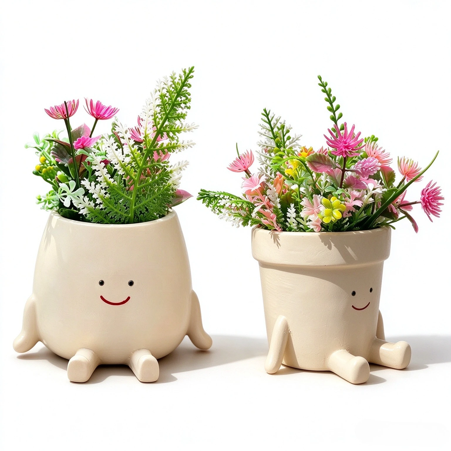 Smiling Sitting Doll Resin Planter Pot Cartoon Long Leg Figurine Succulent Craft Flower Pot Cute Desktop Balcony Home Decor Gift