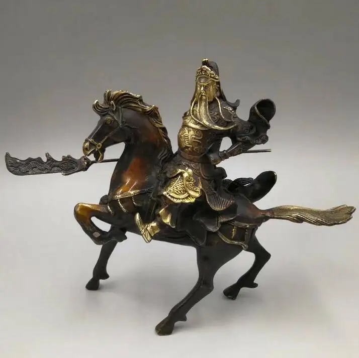 

Wonderful Antique Red Gold Plated Lucky Guan Gong Guan Yu Riding Horse Home Decoration