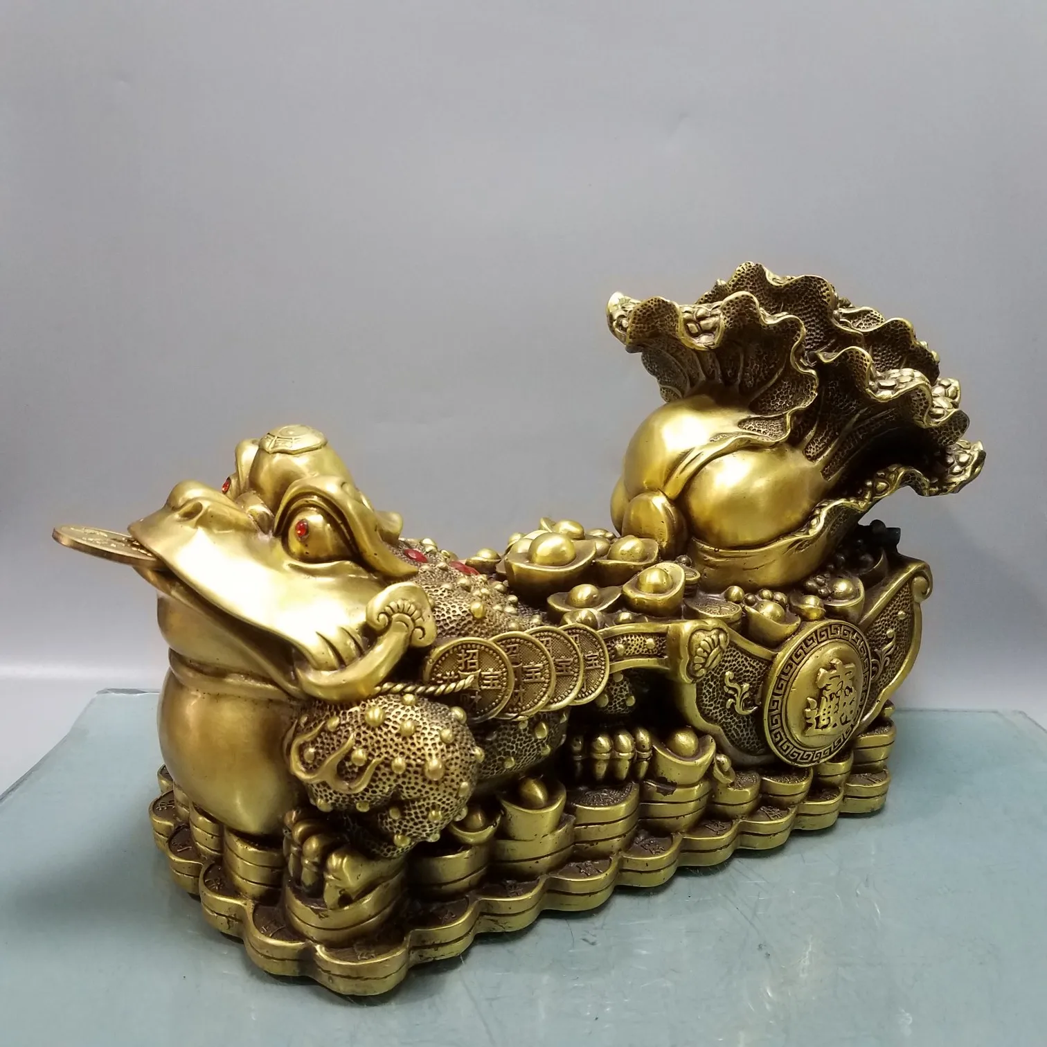 40cm large Asia America HOME SHOP OFFICE brass Amass Fortune JIN CHAN Efficacious GOOD LUCK Mascot ZHAO CAI Decorative statue
