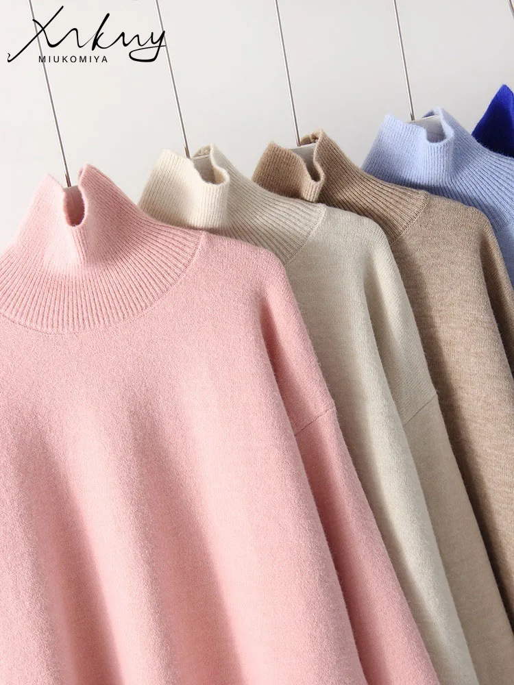 Autumn Oversized Sweater Turtleneck Women Thick Warm Pink Pullovers For Ladies Loose Knitwear Women\'s Sweaters Winter 2024