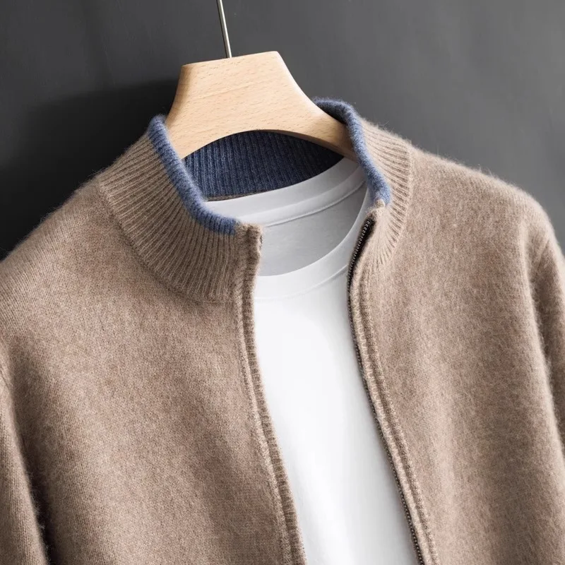 

Men Sweaters Long Sleeve Cardigan Knitted Sweater Mock Neck Zipper Jumpers Loose Fit Casual Slight Strech 2025 Winter Basics
