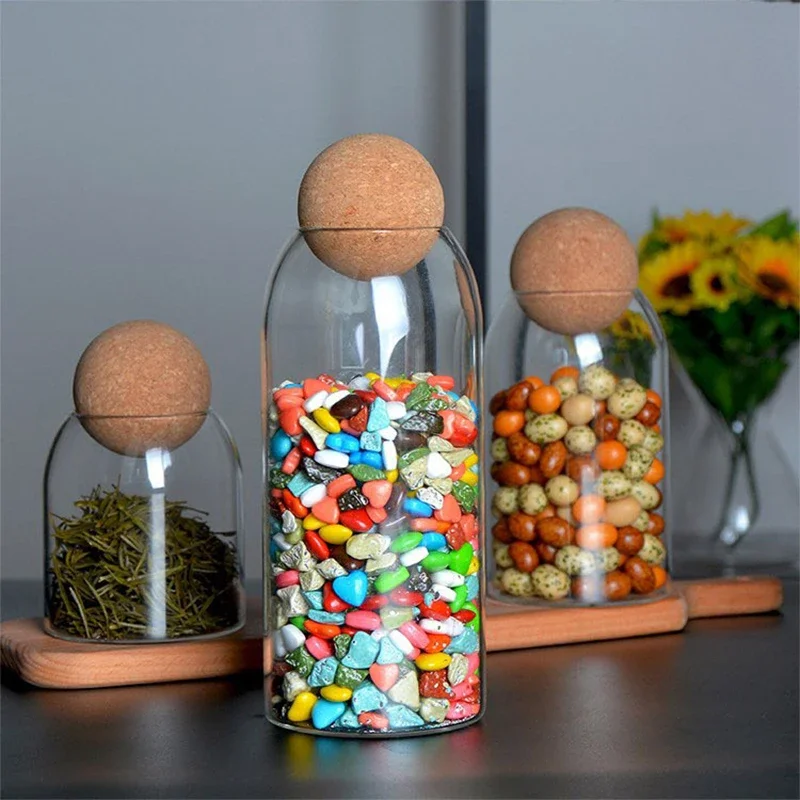 1Pcs Transparent Lead-free Glass Food Bottle With Ball Cork Lid Storage Jar  For Coffee Bean Clear Food Storage Jar Container