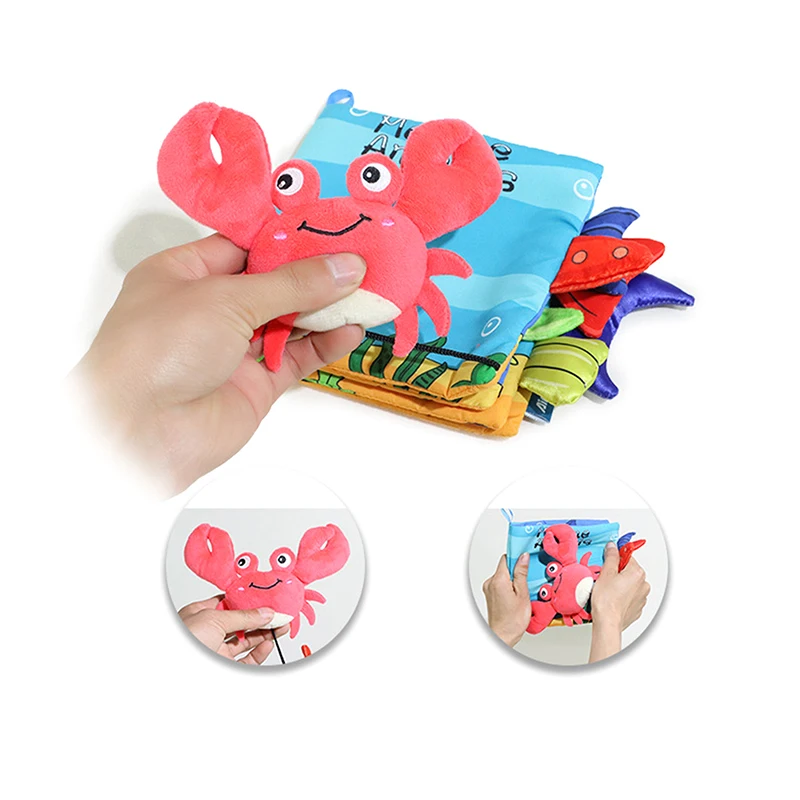 Baby Soft Books Toys Crinkle Cloth Book Marine Animal Tails For Infant Baby Early Development Interactive Stroller Soft Toys